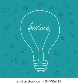 Slide presentation of ideas brain in form light bulb. Creator and generator comprehension tip in brainstorm. Vector illustration concept of breakthrough thought, network and enlightenment. Hand style