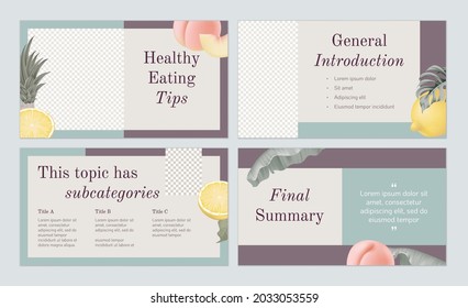 Slide presentation template design, fruit and plant elements theme