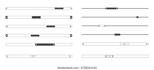 Schieberegler für Bildlaufleiste verschieben. Webelemente des UI-Steuerelements. Scrollbar-Bedienfeld für Leistung, Lautstärke, Helligkeit, Design-Elemente für Ihre Website. einfaches, modernes Grafikelement für ui, Infografik, Icon