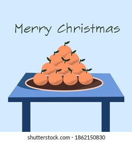 slide of tangerines on the table. vector illustration