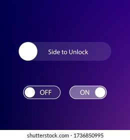 slide to unlock button and on off buttons isolated on soft blurred background- mobile application user interface design