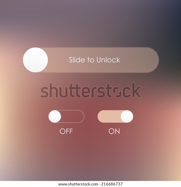 ぼかした背景にスライドしてボタンのロックを解除し ボタンのオン オフを切り替える モバイルアプリケーションのユーザーインターフェイスデザイン のベクター画像素材 ロイヤリティフリー