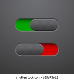 Slide web button in on and off positions, vector illustration