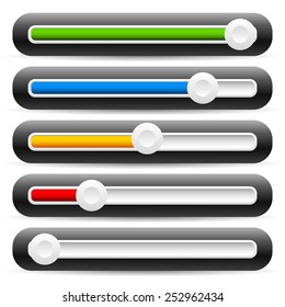 Slider, adjuster interface elements. Horizontal faders for UI designs, horizontal potentiometers for screens / touchscreen.