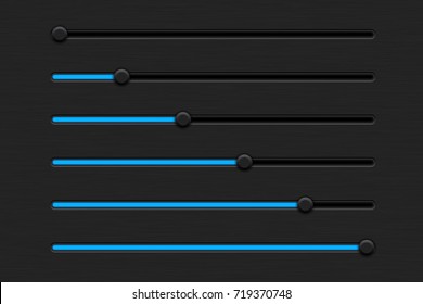 Slider bar. Black interface control panel with blue color. Vector 3d illustration