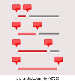 Slider bar. Collection of gray user interface elements with red tags. Vector 3d illustration