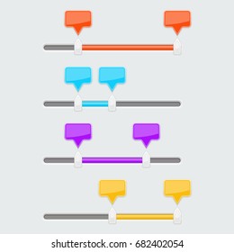 Slider bar. Collection of gray user interface elements with colored tags. Vector 3d illustration