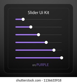 Slider bar kit for UI design with dark control panel vector 3D illustration EPS10 Purple color theme