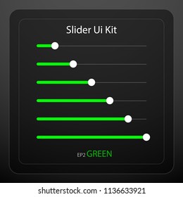 Slider bar kit for UI design with dark control panel vector 3D illustration EPS10 Green color theme