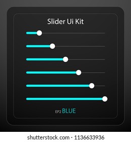 Slider bar kit for UI design with dark control panel vector 3D illustration EPS10 Blue color theme
