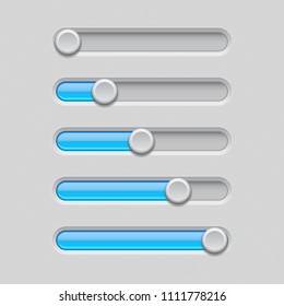 Slider bars. Gray blue volume level console. Vector 3d illustration