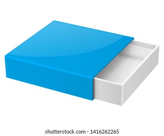 Slider box. Blue blank open box mock up. Vector illustration isolated on white background