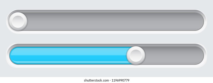 Slider buttons. Blue 3d bar on gray UI background. Vector illustration
