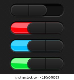 Slider buttons. Colored 3d oval icons. Vector illustration