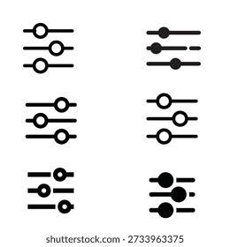 Slider control icons set, user interface adjustment symbols. Settings and configuration elements. Isolated vector illustration on white background.