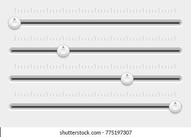 Slider control panel. White settings bars. Vector 3d illustration