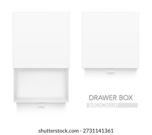 Slider drawer box with rope pull mockup. Top view. Vector illustration isolated on white background. Can be use for gift box, luxury, cosmetics, and other goods. EPS10.