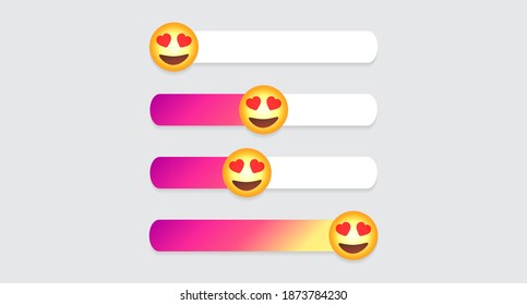 Slider emoji stories in the style of the popular social network Instagram. A set of colored happiness level sliders isolated on a gray background. Vector illustration