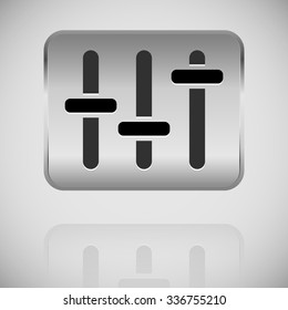 slider, fader, potentiometer icon on metal plate. 
