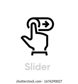 Slider hand gesture icon. Editable line vector. Finger push a button. Single pictogram.