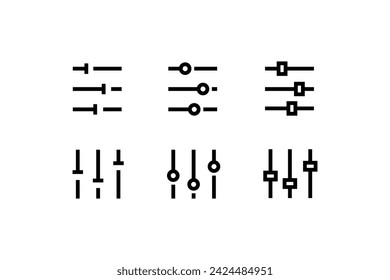 Iconos de control deslizante. Línea, conjunto de controles deslizantes de botones, iconos de control deslizante para la configuración. Iconos vectoriales