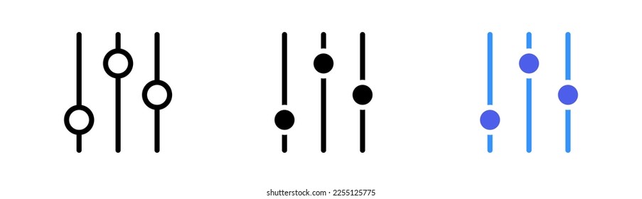 Slider set icon. Tune, control, regulate, adjust, menu, configuration, list, slider, app, application, program. Vector icon in line, black and colorful style on white background