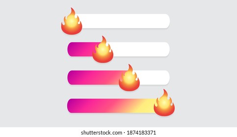 Slider stickers flame in the style of the social network. A set of colored status sliders with lights isolated on a gray background. Vector illustration