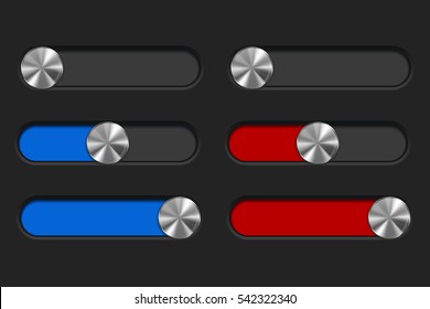 Slider toggle switch, blue and red bar. Interface button. Vector illustration.