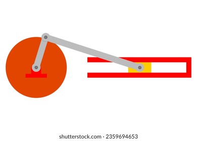 Slider-crank mechanism side view on white background