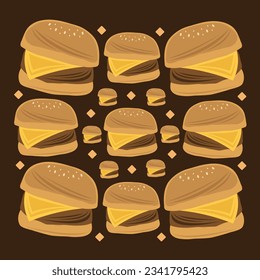 Sliders burger flat vector illustration. Cute beef cheese sliders dish burger cartoon vector illustration for graphic design and decorative element