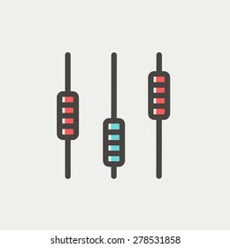 Sliders or faders control board icon thin line for web and mobile, modern minimalistic flat design. Vector icon with dark grey outline and offset colour on light grey background.