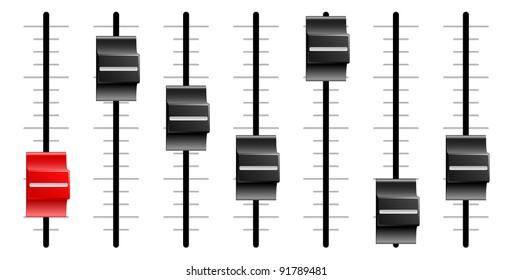 Sliders or faders like those on sound or video control boards