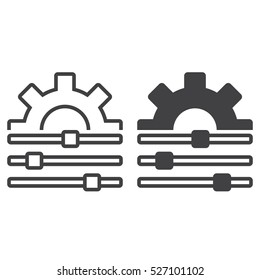 Sliders and gear, Settings line icon, outline and filled vector sign, linear and full pictogram isolated on white, logo illustration