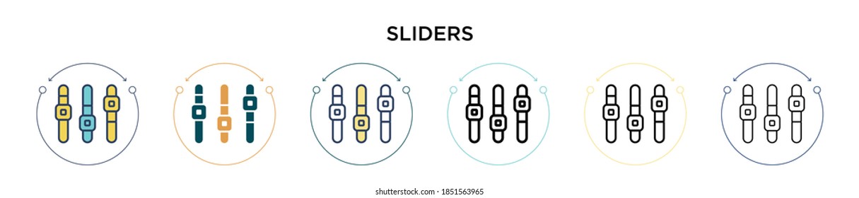 Sliders Icon in vollem, dünnen Linie, Umriss und Strich Stil. Vektorgrafik von zwei farbigen und schwarzen Schiebereglern Vektorsymbole können für mobile, iPhone-, web-basierte