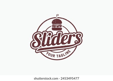 sliders logo with a combination of a slider and beautiful lettering in vintage style for restaurants, cafes, food trucks, etc.