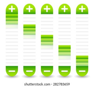 Sliders with plus, minus signs. Adjust, adjustment, calibration elements / template.