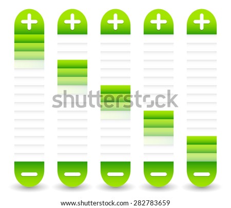 Sliders with plus, minus signs. Adjust, adjustment, calibration elements / template.