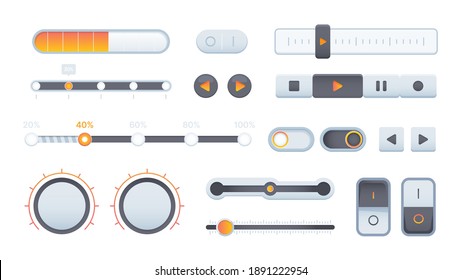 Sliders. Volume progressive bar controls scrolling ui online elements garish vector set