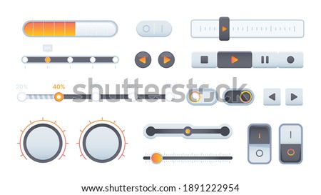 Sliders. Volume progressive bar controls scrolling ui online elements garish vector set