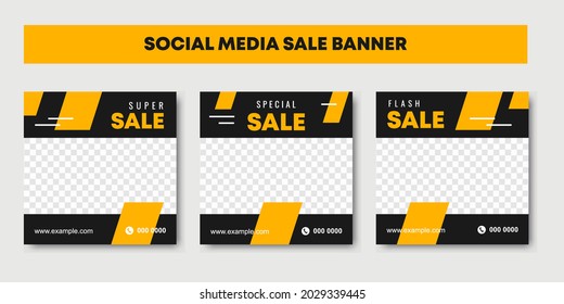 Diapositivas colección de plantillas de juego de plantillas de banners de medios sociales editables y abstractas. Color de fondo negro y amarillo con forma de línea de rayas. Banner promocional de los medios sociales. Ilustración del vector