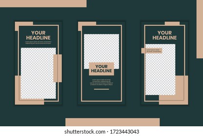 Slides Abstract Unique Editable Modern Social Media Elegant Golden Green Banner Template. Anyone can use This Design Easily. Promotional web banner for social media stories. Vector Illustration