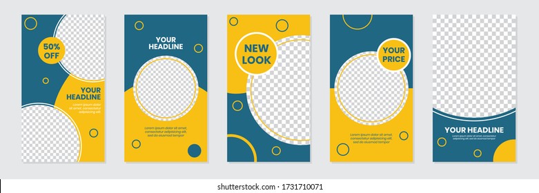 Slides Abstract Unique Editable Modern Social Media Navy Blue Yellow Banner Template. Anyone can use This Design Easily. Promotional web banner for social media stories. Vector Illustration