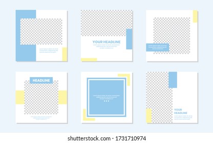 Slides Abstract Unique Editable Modern Social Media Banner Pastel Baby Blue Yellow Template. Anyone can use This Design Easily. Promotional web banner for social media. Vector Illustration