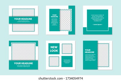 Slides abstract Unique Editable modern Social Media Solid Blue Green Tosca Turquoise banner Template. Anyone can use This Design Easily. Promotional web banner for social media. Vector Illustration
