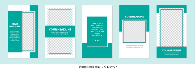 Slides Abstract Unique Editable Modern Social Media Solid Blue Green Tosca Banner Template. Anyone can use This Design Easily. Promotional web banner for social media stories. Vector Illustration