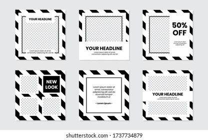 Slides Abstract Unique Editable Modern Social Media Off White Striped Black Banner Template. Anyone can use This Design Easily. Promotional web banner for social media post. Vector Illustration.