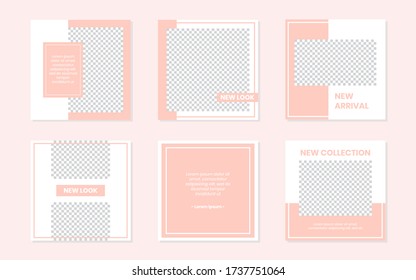 Slides Abstract Unique Editable Modern Social Media Pastel Peach Pink Soft Cute Banner Template. Anyone can use This Design Easily. Promotional web banner for social media post. Vector Illustration