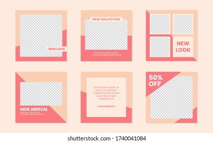 Slides Abstract Unique Editable Modern Social Media Banner Pastel Peach Pink Red Template. Anyone can use This Design Easily. Promotional web banner for social media post. Vector Illustration.