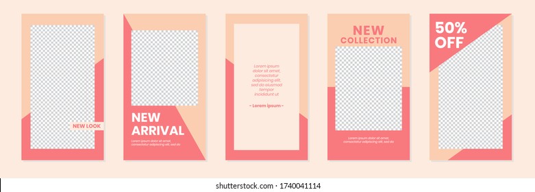 Slides Abstract Unique Editable Modern Social Media Pastel Peach Pink Red Banner Template. Anyone can use This Design Easily. Promotional web banner for social media stories. Vector Illustration.