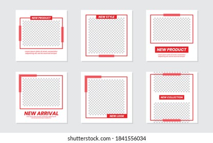 Slides Abstract Unique Editable Modern Social Media Banner Red Template. For personal  business. Anyone can use this design easily. Promotional web banner social media post feed. Vector Illustration